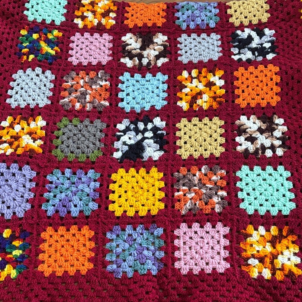 Colorful Crochet Granny Square Blanket